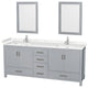 80"DBL Bathroom Vanity Gray, Carrara Cult. Marble Countertop, Sinks, 24" Mirrors