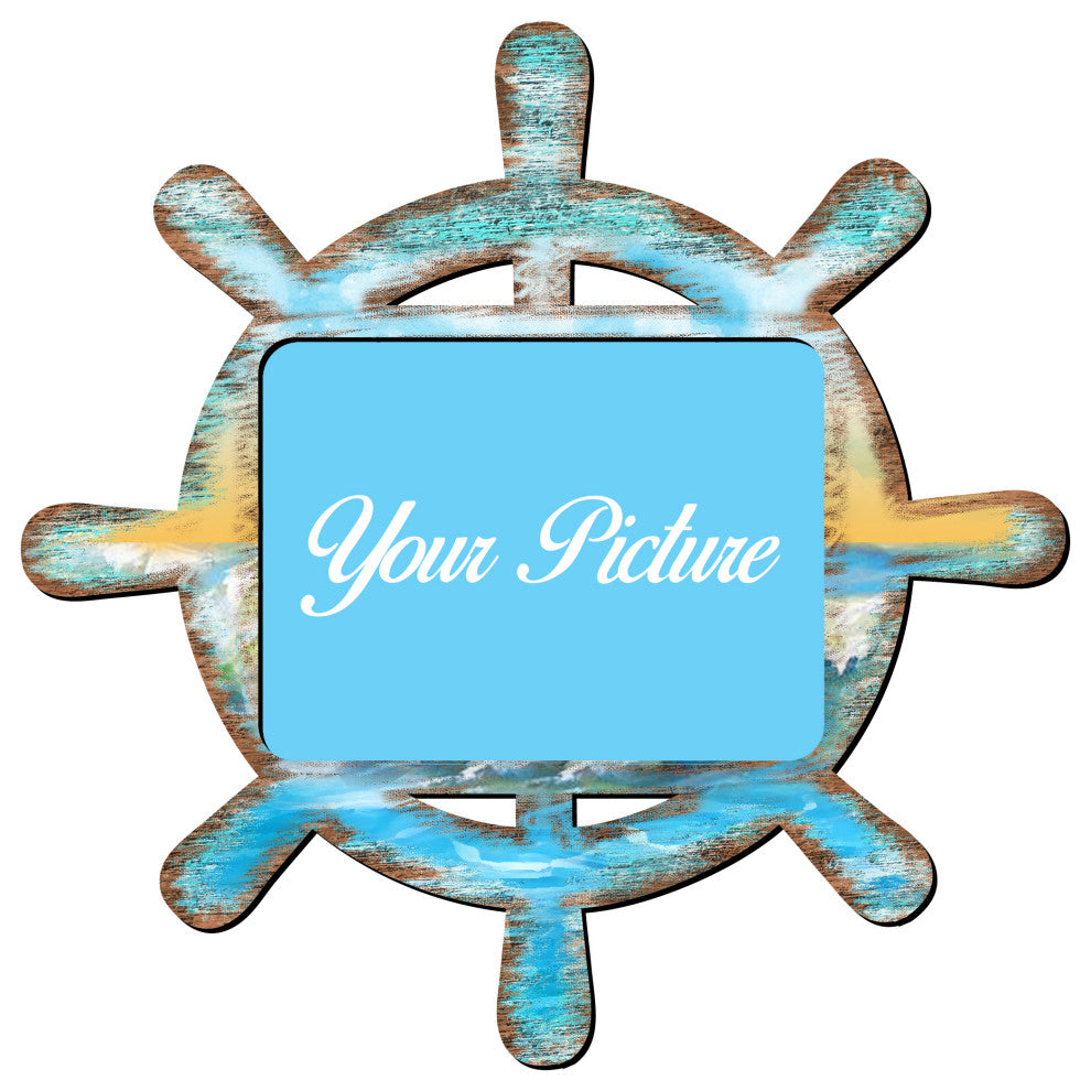 Captains Wheel Picture Ornament set of 2