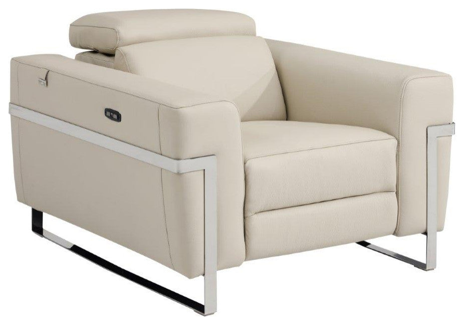 Prato Genuine Italian Leather Modern Chair, Beige