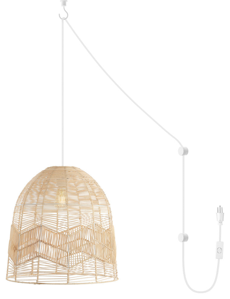 Nova 20.25" 1-Light Rattan 180" Plug-In or Hardwired LED Pendant, Brown, Sofia