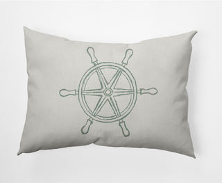 14x20" Large Ship Wheel Nautical Decorative Indoor Pillow, Sage
