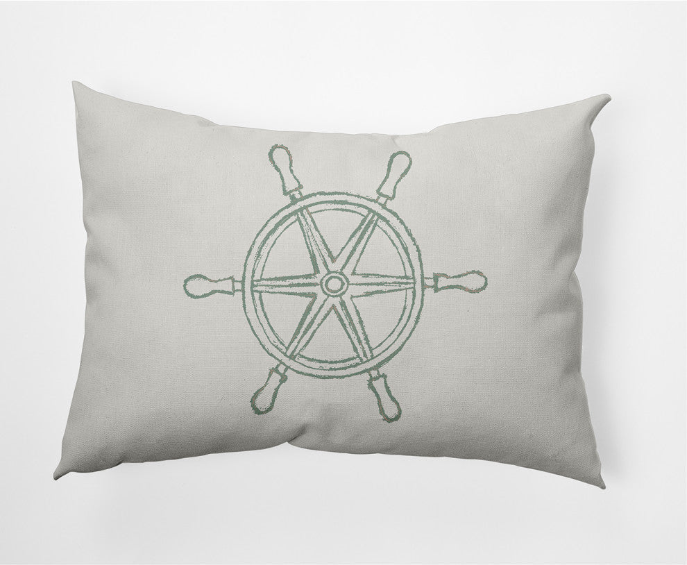 14x20" Large Ship Wheel Nautical Decorative Indoor Pillow, Sage
