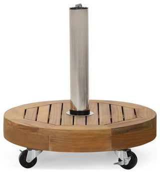 Bucy Outdoor 33lb Acacia Wood Circular Umbrella Base with Stainless Steel Tube
