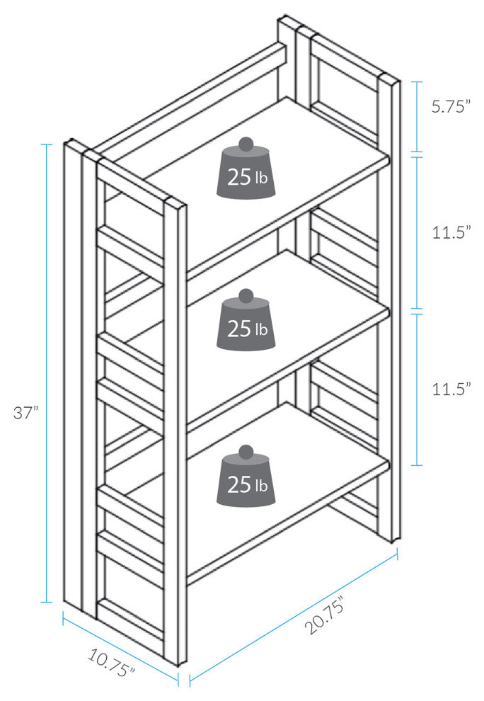 3 Shelf Folding Bookcase, Espresso, Small, 3 Shelf