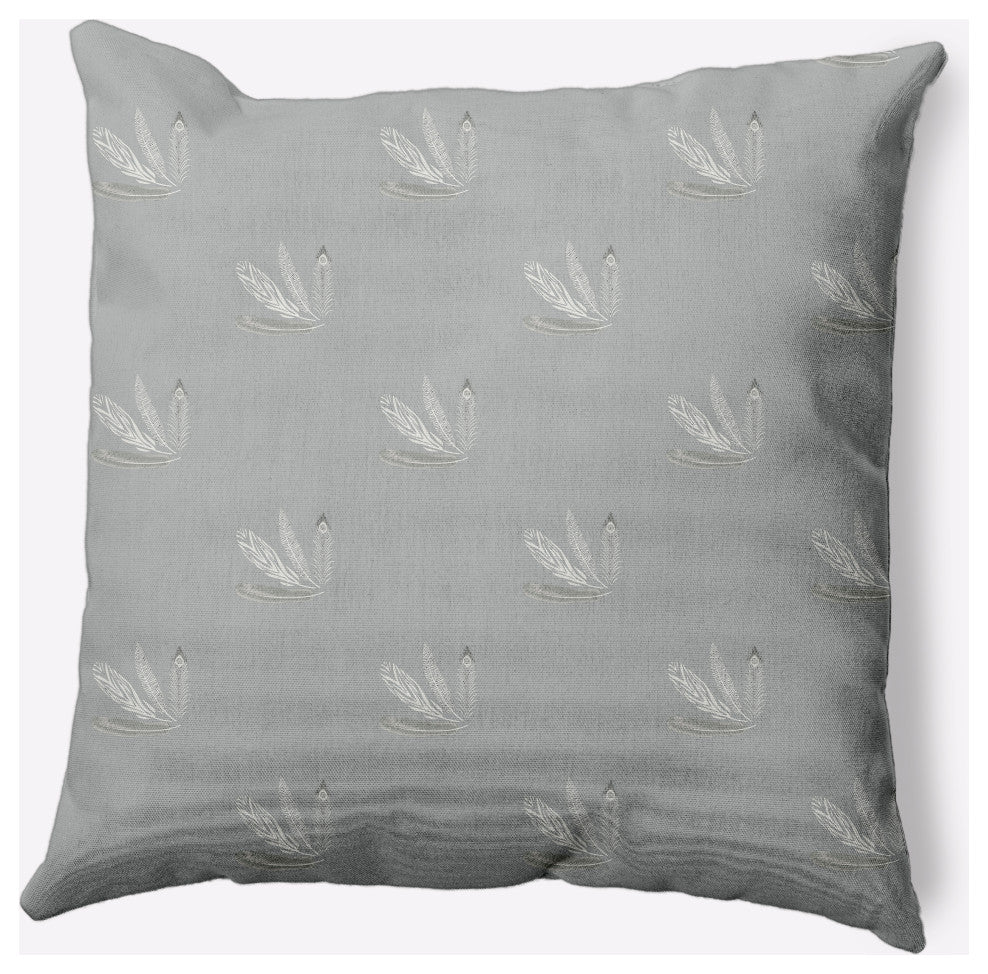 Feather Pattern Decorative Throw Pillow, Gray, 18"x18"