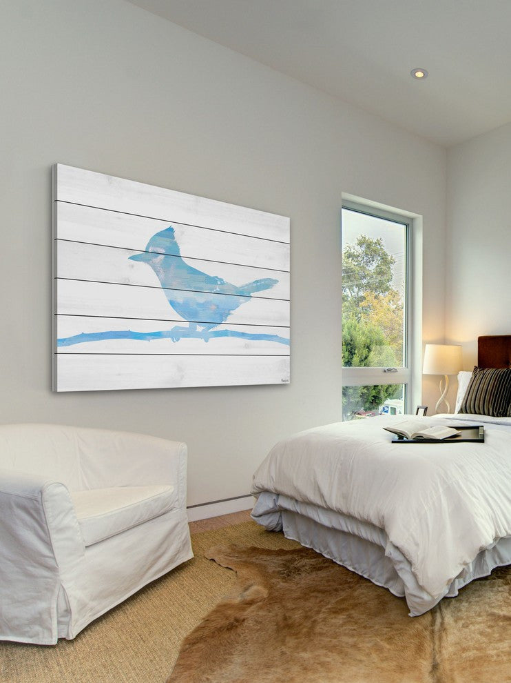 "Snow Jay" Print on White Wood, 45"x30"