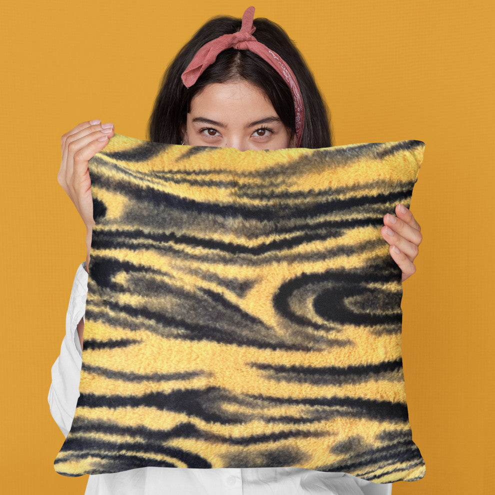 Plutus Yellow Galaxy Faux Fur Luxury Throw Pillow, Yellow, 24" x 24"