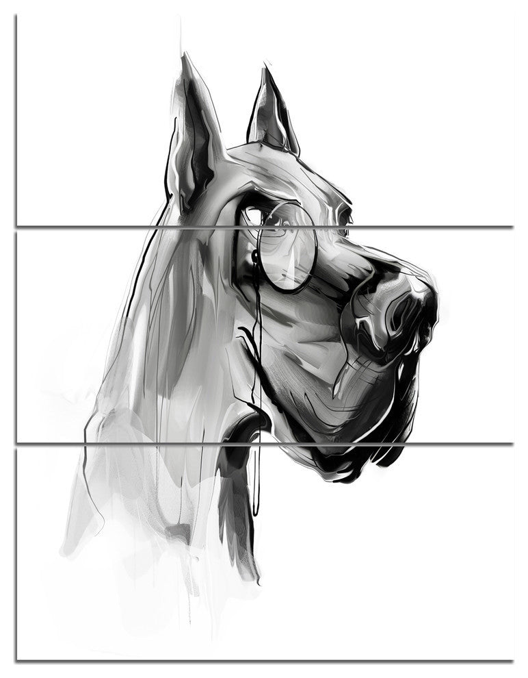"English Bulldog With Monocle" Digital Metal Wall Art, 3 Panels, 28"x36"