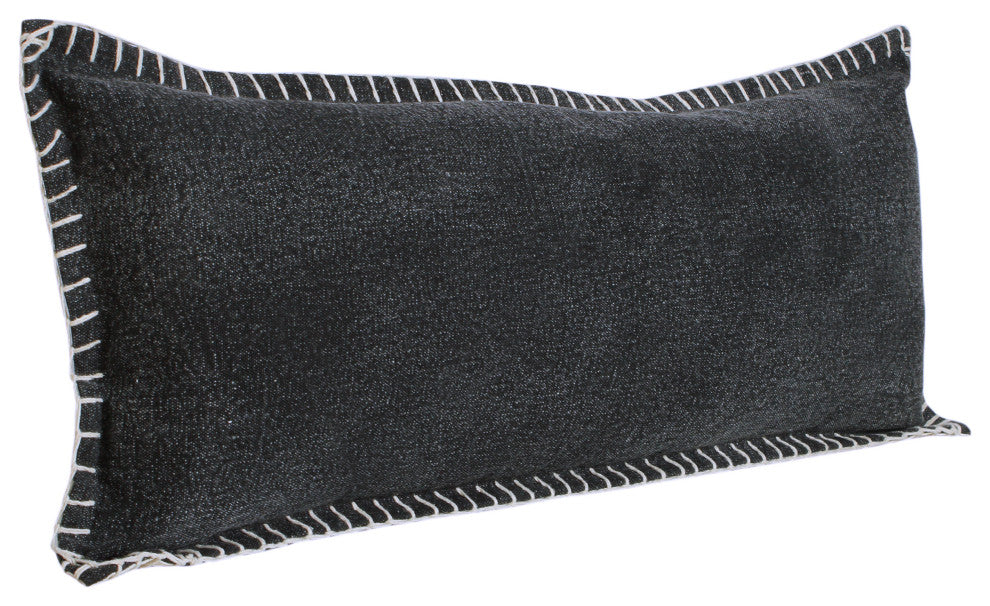 Ox Bay Handwoven Black Bordered Organic Cotton Pillow Cover, 14"x36"