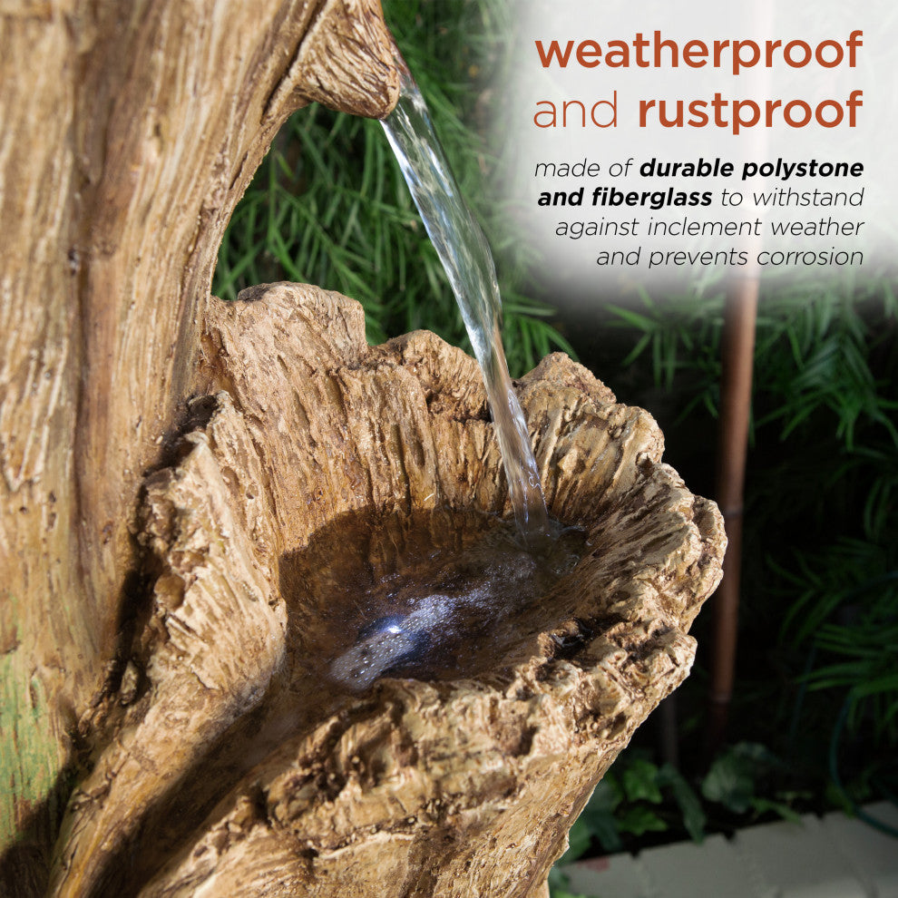 3-Tier Cascading Tree Bark Fountain with LED Lights