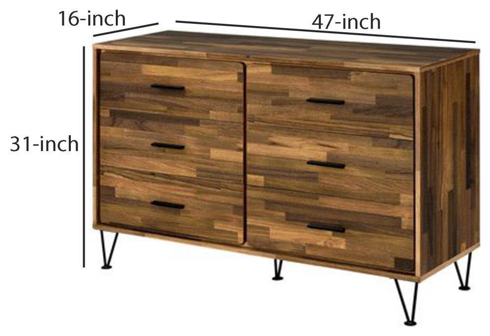 Benzara BM262173 Dresser With 6 Drawers and Butcher Block Pattern, Brown