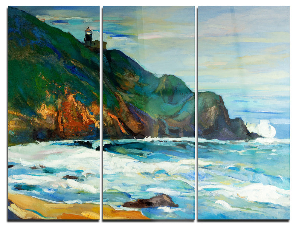"Lighthouse" Painting Metal Wall Art, 3 Panels, 36"x28"