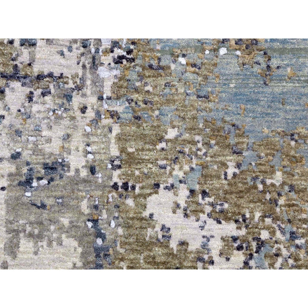 Gray Abstract Design, Hand Knotted Natural Wool Round Oriental Rug, 8'1"x8'5"