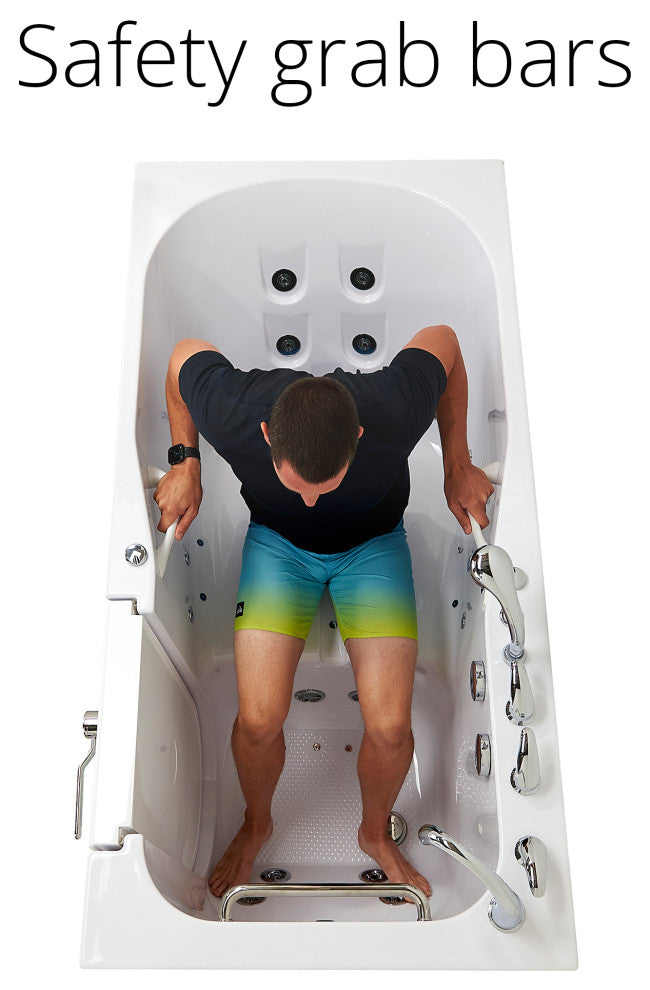 Ella Shak 36"x72" Air + Hydro + Foot Massage Walk-In tub, Outward Door, 2 Drains, 5 Piece Fast Fill Faucet, Right Drain