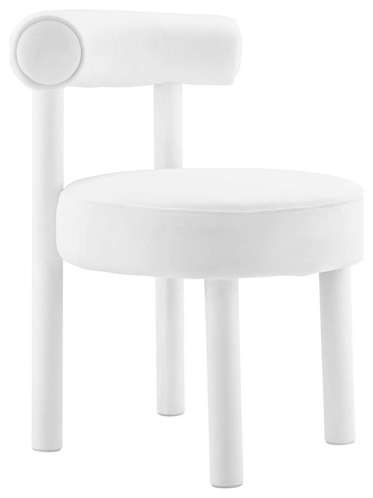 Toulouse Performance Velvet Dining Chair, Curved Round Bolster Side Chair, White