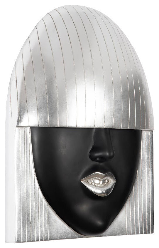 Fashion Faces Wall Art, Large, Smile, Black and Silver Leaf