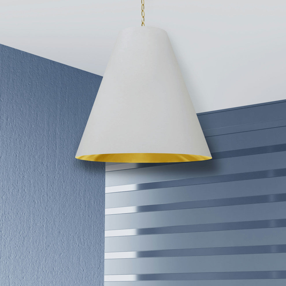 1 Light X-Large Anaya Aged Brass Pendant with White/Gold Shade