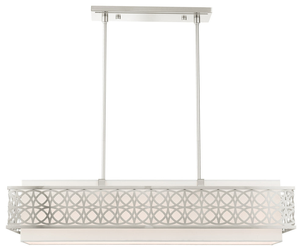 Brushed Nickel Fretwork, Ornamental, Sophisticated Linear Chandelier
