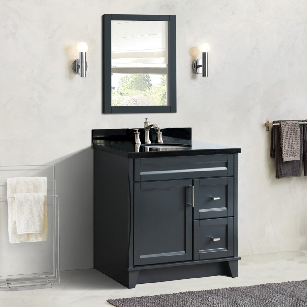 37" Single Sink Vanity, Dark Gray Finish With Black Galaxy Granite