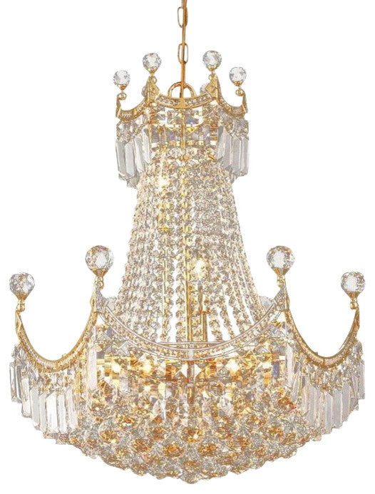 Elegant Corona Dining Room Light, Gold Finish With Royal Cut Crystal