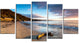 "Looe Cornwall Beach At Sunrise" Modern Beach Wall Art, 5 Panels, 60"x32"