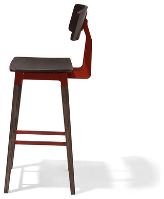 Abbott Retro Contemporary Wood/Steel Barstool - Ash/Brick Red