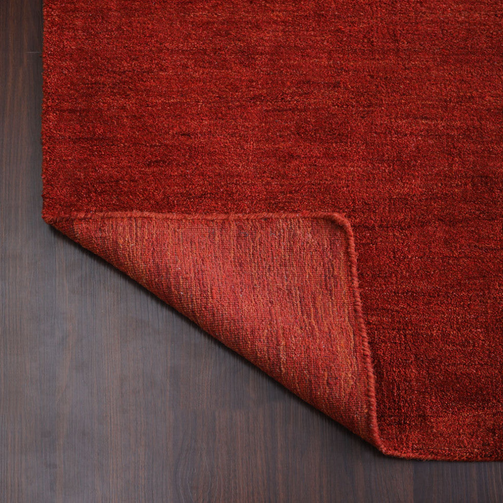 Hand Knotted Loom Silk Area Rug Solid Light Red
