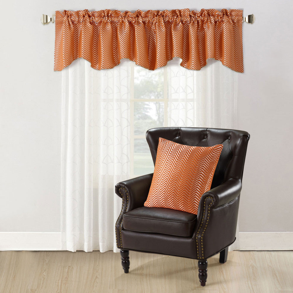 Chevron Jacquard Valance and Pillow Shell Sets , Burnt Orange, 20" X 20" / 56" X