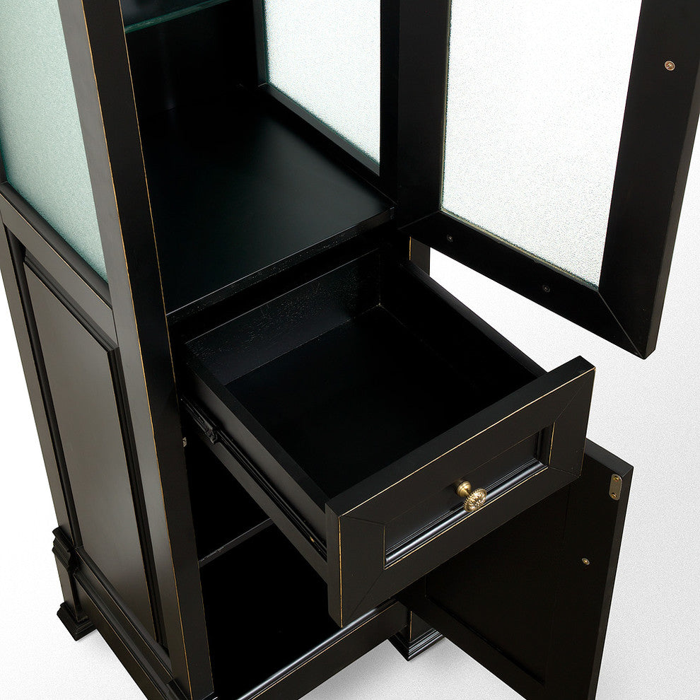 andover Bathroom Linen Tower With Cabinet Storage in Black