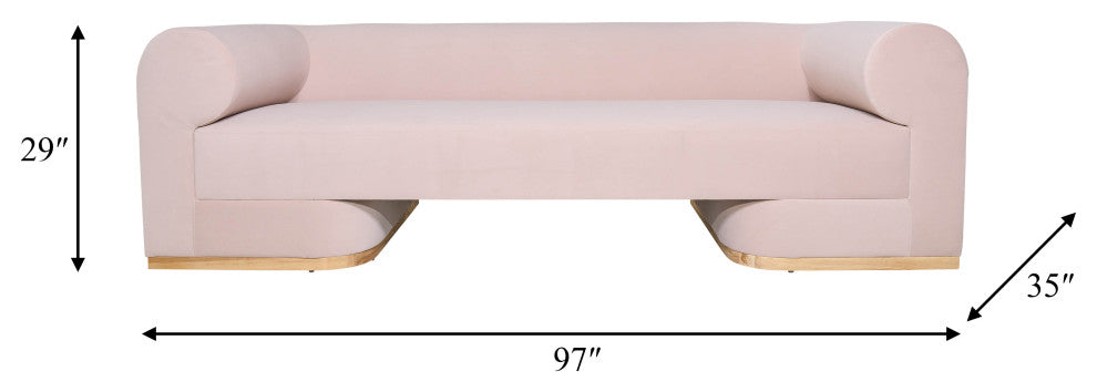 Modern Sofa - Oak Wood Base, Blush