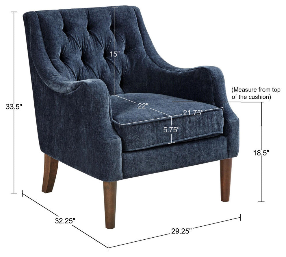Madison Park Qwen Button Tufted Chair, Navy Blue