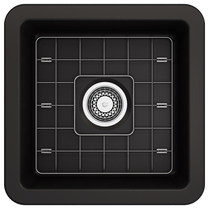 18 in. Single Bowl Kitchen Sink with Bottom Grid,Strainer in Matte Black