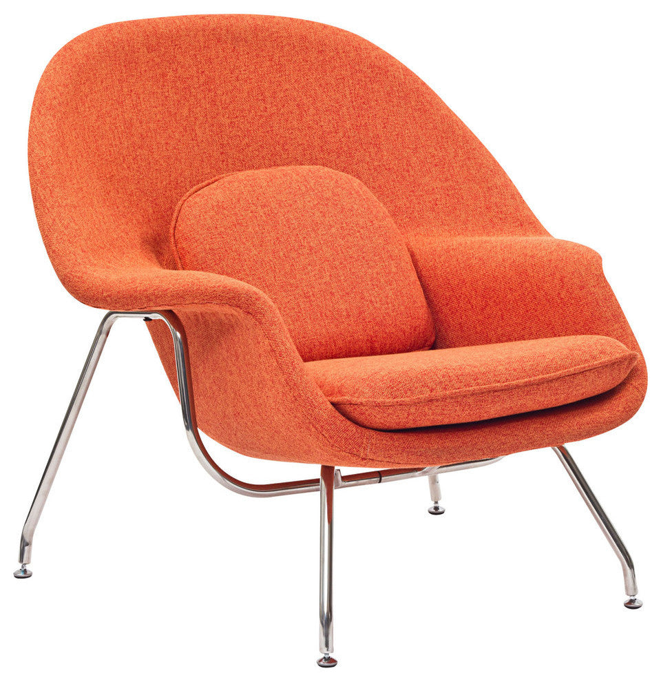 Modern Contemporary Living Room Lounge Chair and Ottoman, Orange Tweed