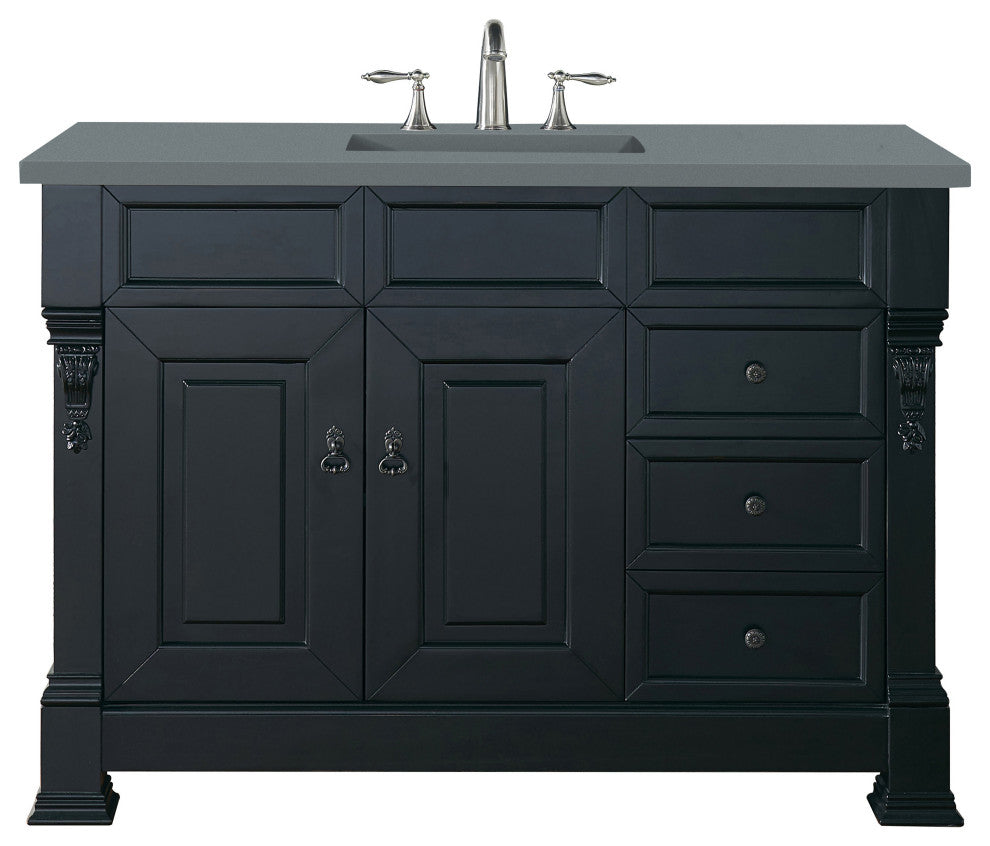 James Martin 147-114-5236-3CBL 48" Antique Black Vanity w/ Cala Blue Quartz Top