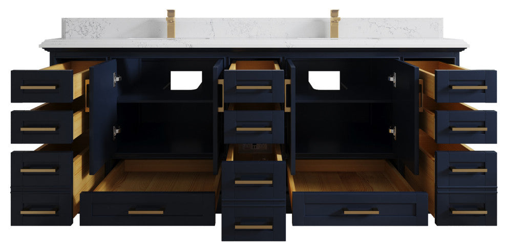 Fenway 84 Double Sink Bath Vanity in Navy Blue 1.5" Empira Quartz