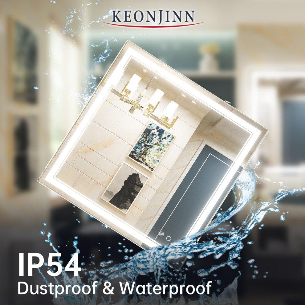 3-Colors LED Bathroom Mirror, Anti-Fog Memory Dimmable, Sliver, 36"x36"