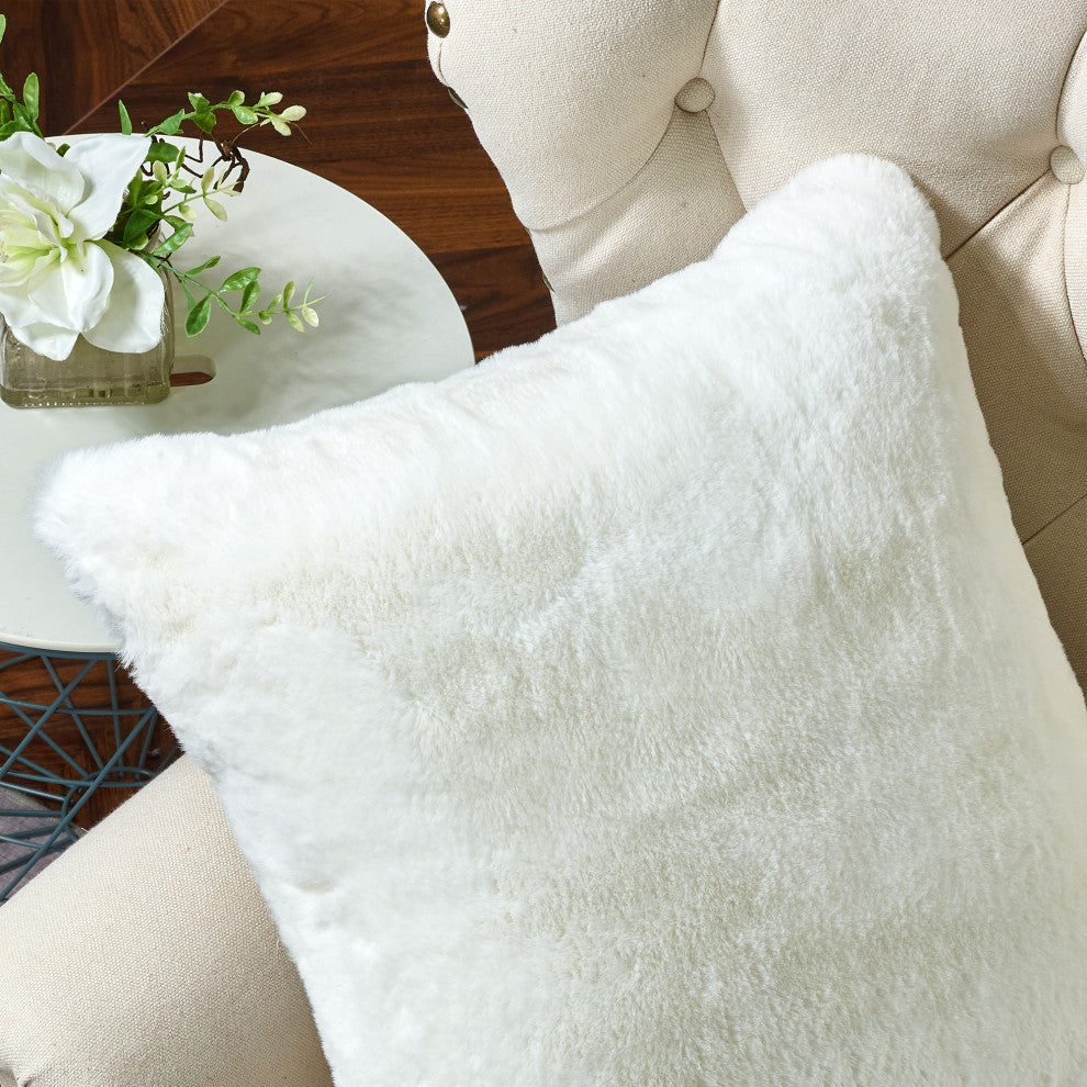 Heavy Faux Fur Throw Pillow Covers 2pcs Set, Bright White, 20''x20''