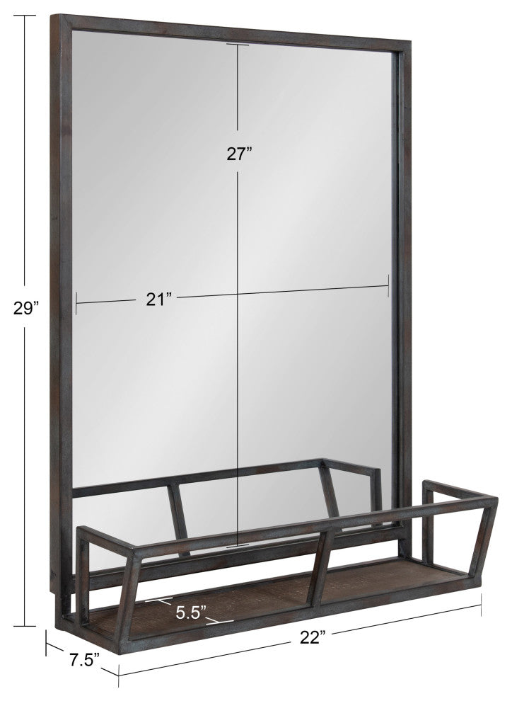 Jackson Decorative Rustic Metal Home Organizer Mirror with Shelf, Black