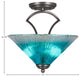 Zilo Semi Flush With 2 Bulbs, Graphite Finish With 12" Teal Crystal Glass