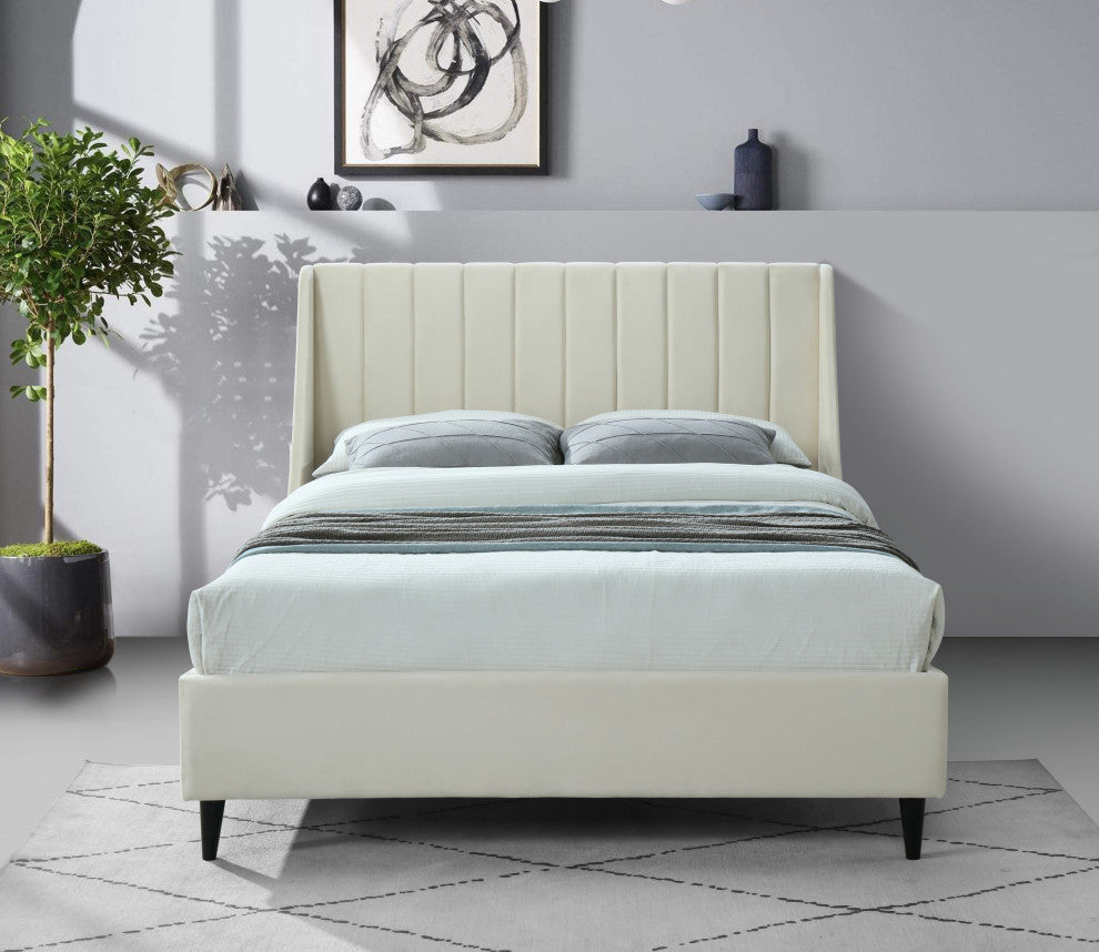 Eva Velvet Upholstered Bed, Cream, King
