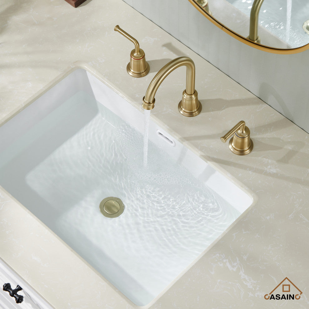 8in Brass Bathroom Sink Faucet 2 Handle 3 Hole Gold Bathroom Faucet, Brushed Gold