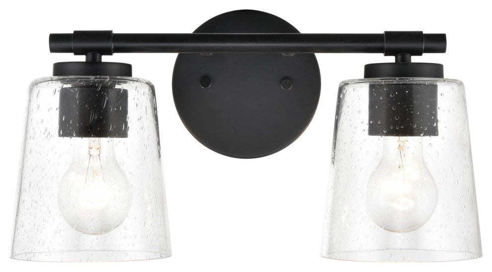 2-Light 15" Matte Black Bathroom Vanity Light