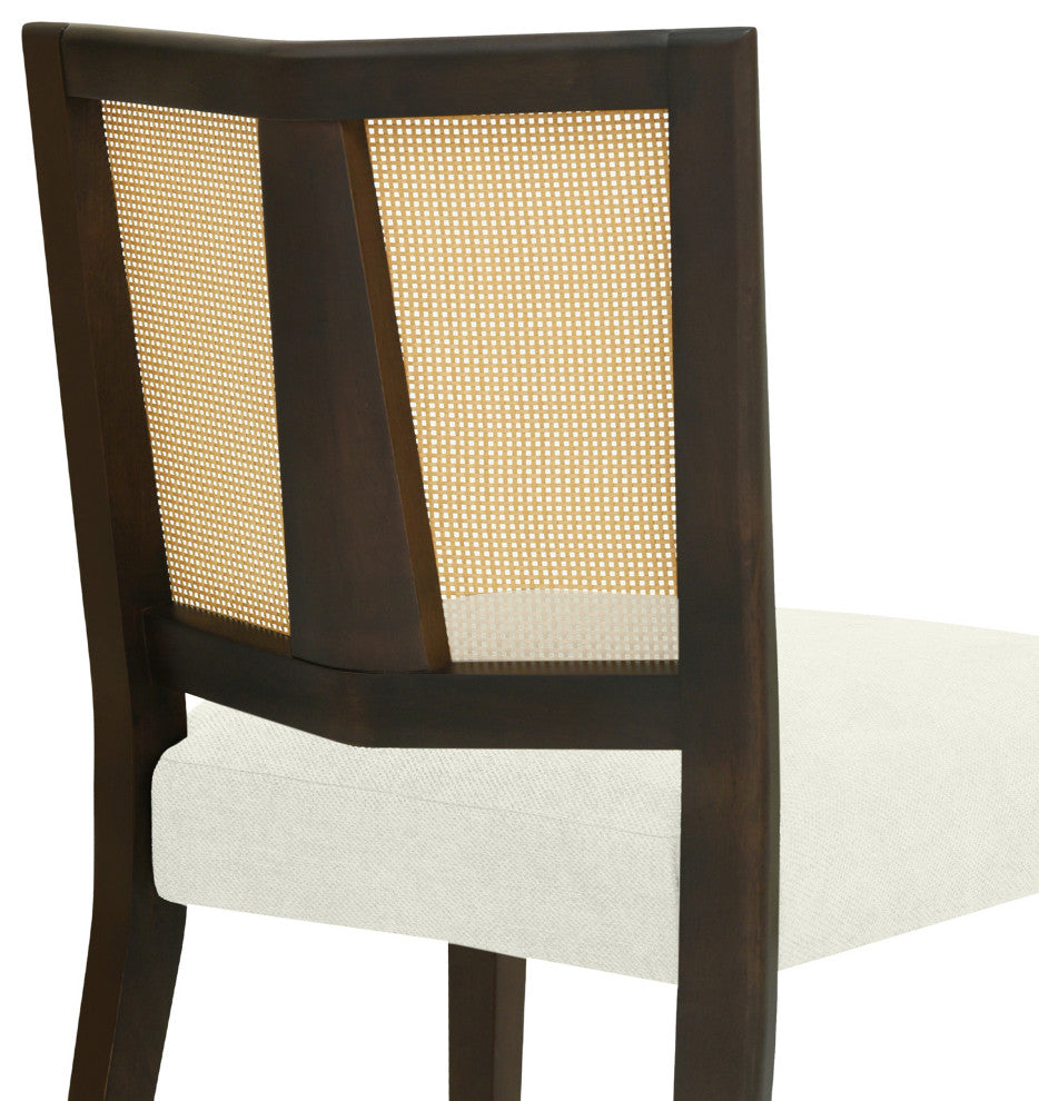 GDF Studio Rattan Dining Chairs, Rubberwood Frame, Set of 2, Dark Brown/Beige