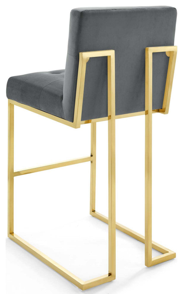 Bar Stool Chair Barstool, Set of 2, Velvet, Gold Gray, Bar Pub Cafe Bistro
