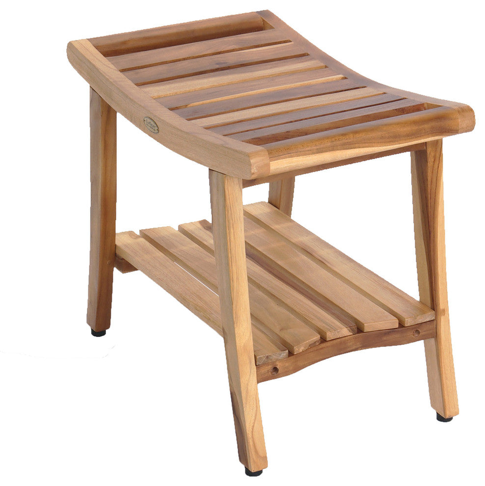 EcoDecors EarthyTeak Harmony 24" Teak Shower Bench With Shelf And LiftAide Arms