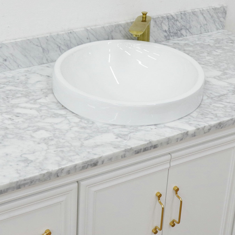 49" Single Sink Vanity, White Finish With White Carrara Marble and Round Sink