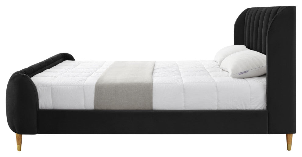 Loft Lyfe Eliyahu Bed Upholstered, Black Velvet Queen
