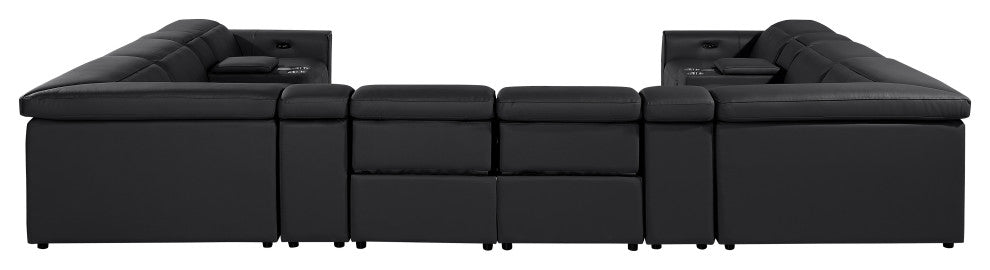 Niccolo Italian Leather 12-Piece U-Shaped 4 Power Reclining Sectional, Black