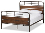 Monoco Industrial Black Finished Metal Coco Brown Wood Full Size Platform Bed