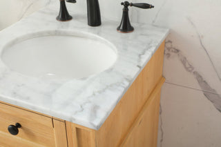 Home Living Vanity with Carrara White Marble Countertop, Natural Wood, 18", Single Sink